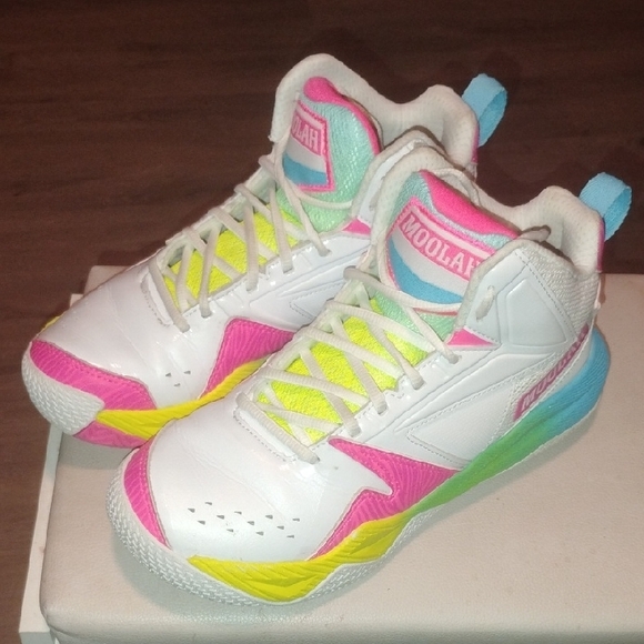 Moolah Girls High-Top Sneakers - White, Pink, Yellow Size 6.5y - Picture 6 of 11